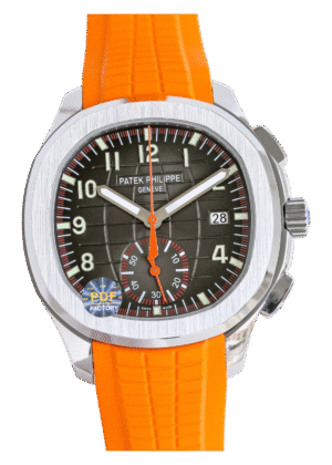 Patek Philippe Aquanaut 5968 Style Watch - Black Dial, Silver-tone Case