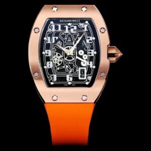Richard Mille RM67-01 Style Rose-Gold-Tone Watch with Orange Strap